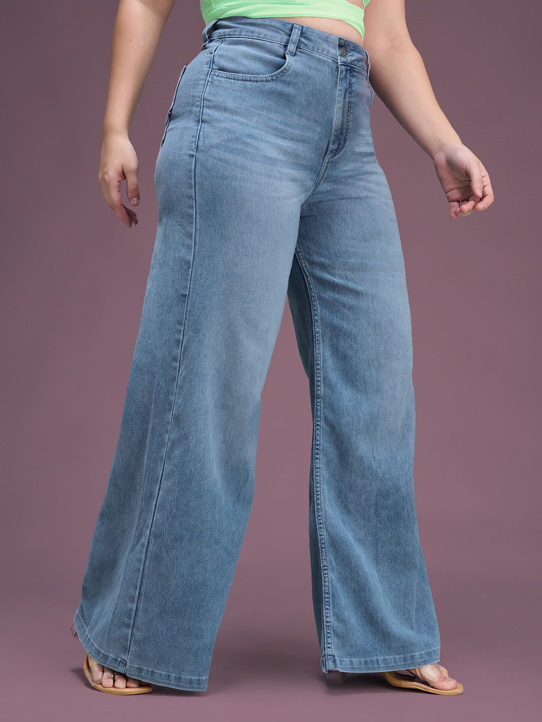 CHASEshape™ Light Blue Wide-Leg High Rise Stretchable Denim Jeans for Women