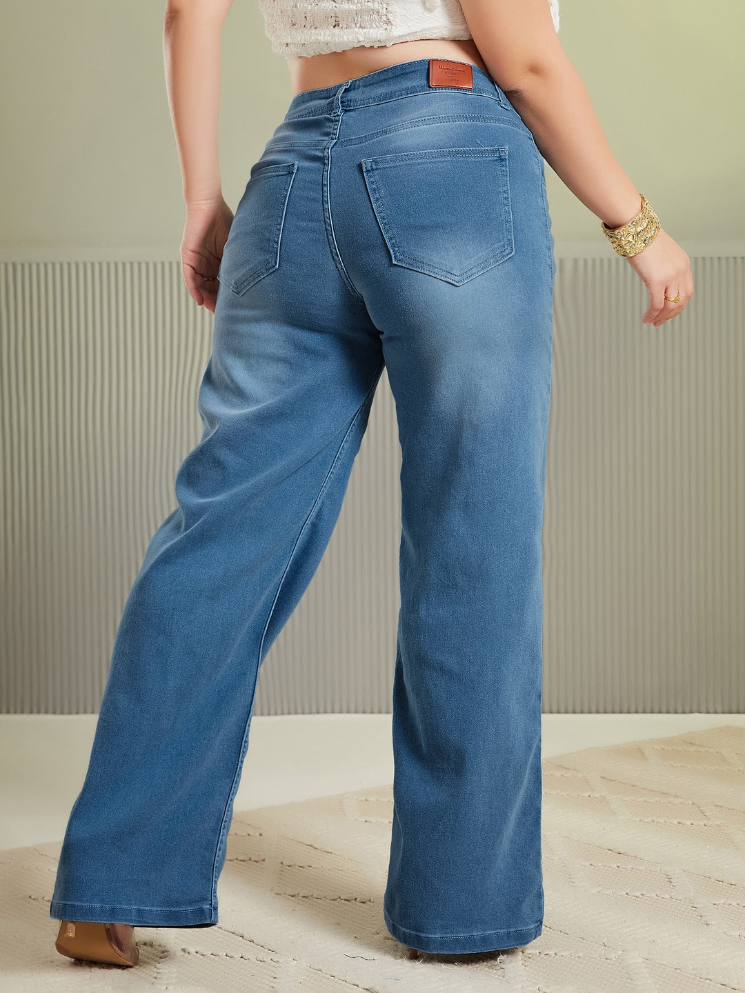 Black Wide Leg High Rise Stretchable Denim Jeans for Women