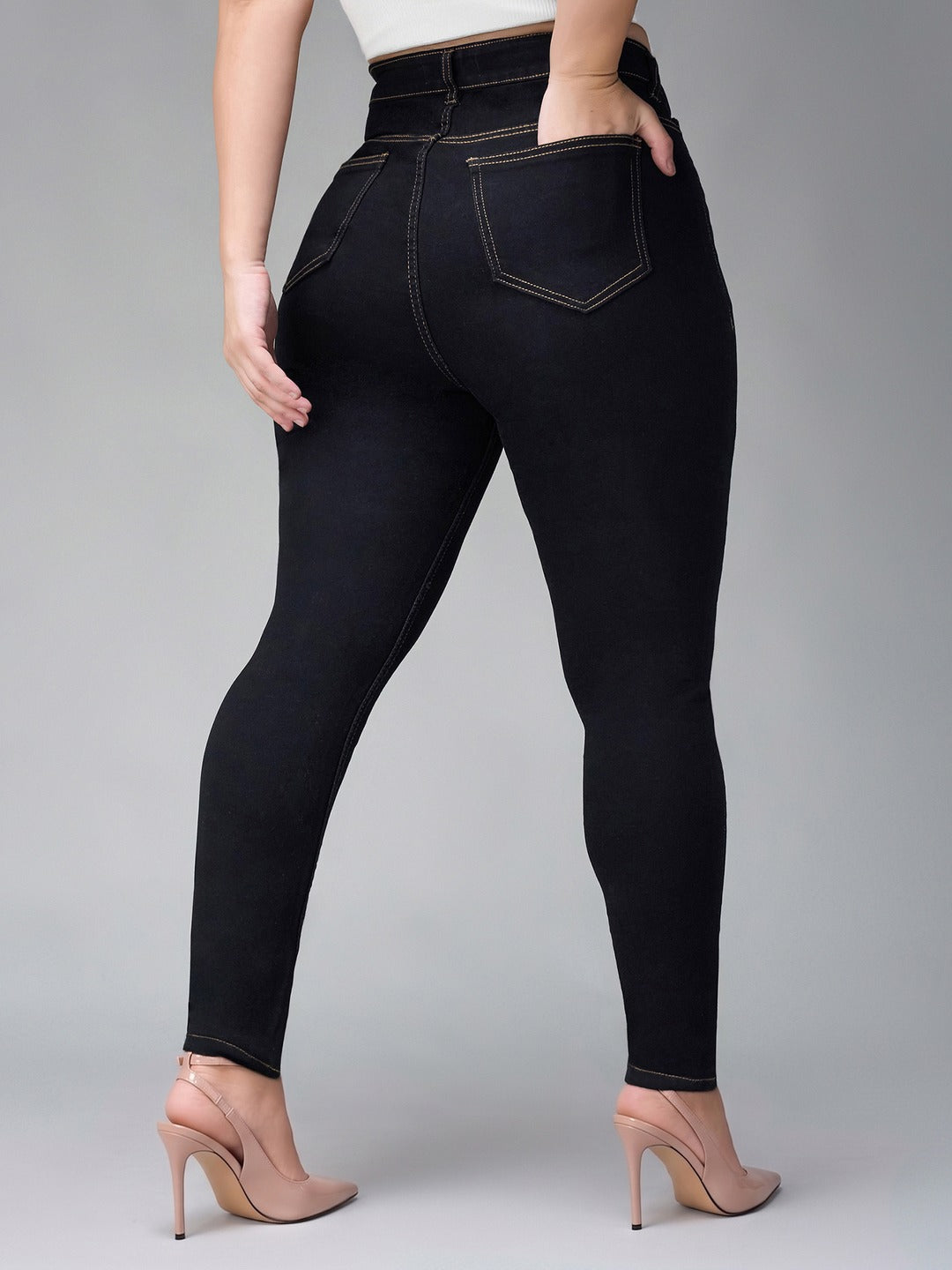 Black Skinny High Rise Regular Stretchable Denim Jeans for Women
