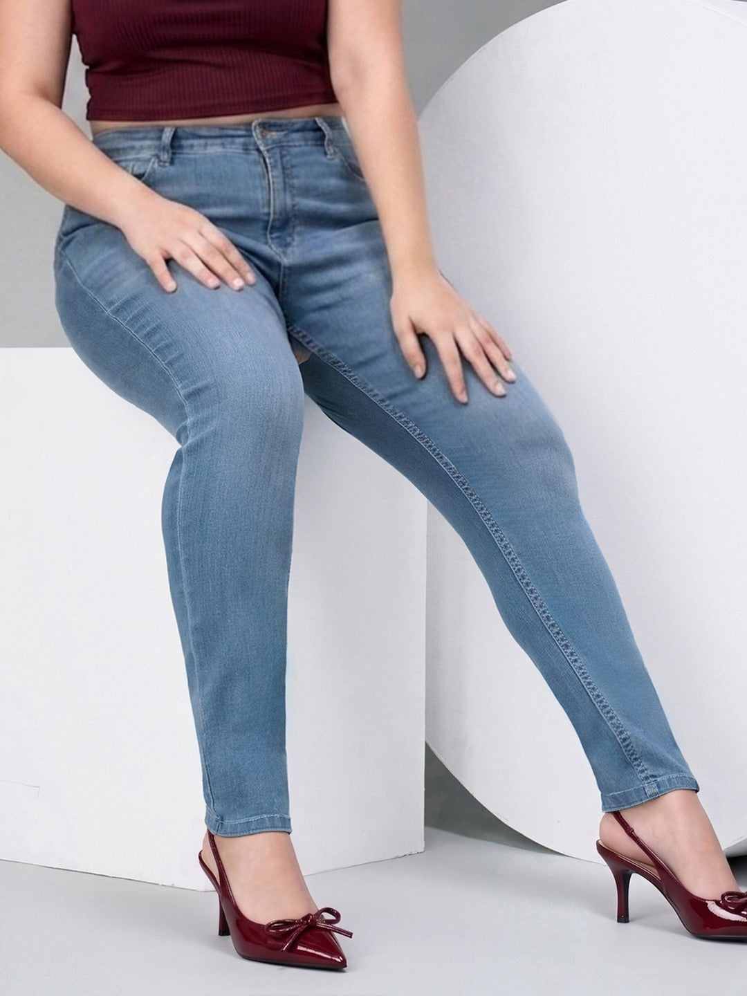 Light Blue Super Skinny High Rise Stretchable Denim Jeans for Women