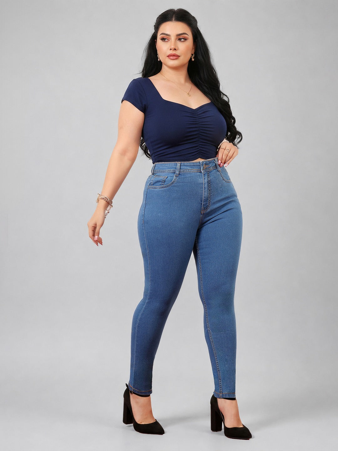 Blue Skinny High Rise Distressed Denim Jeans for Women