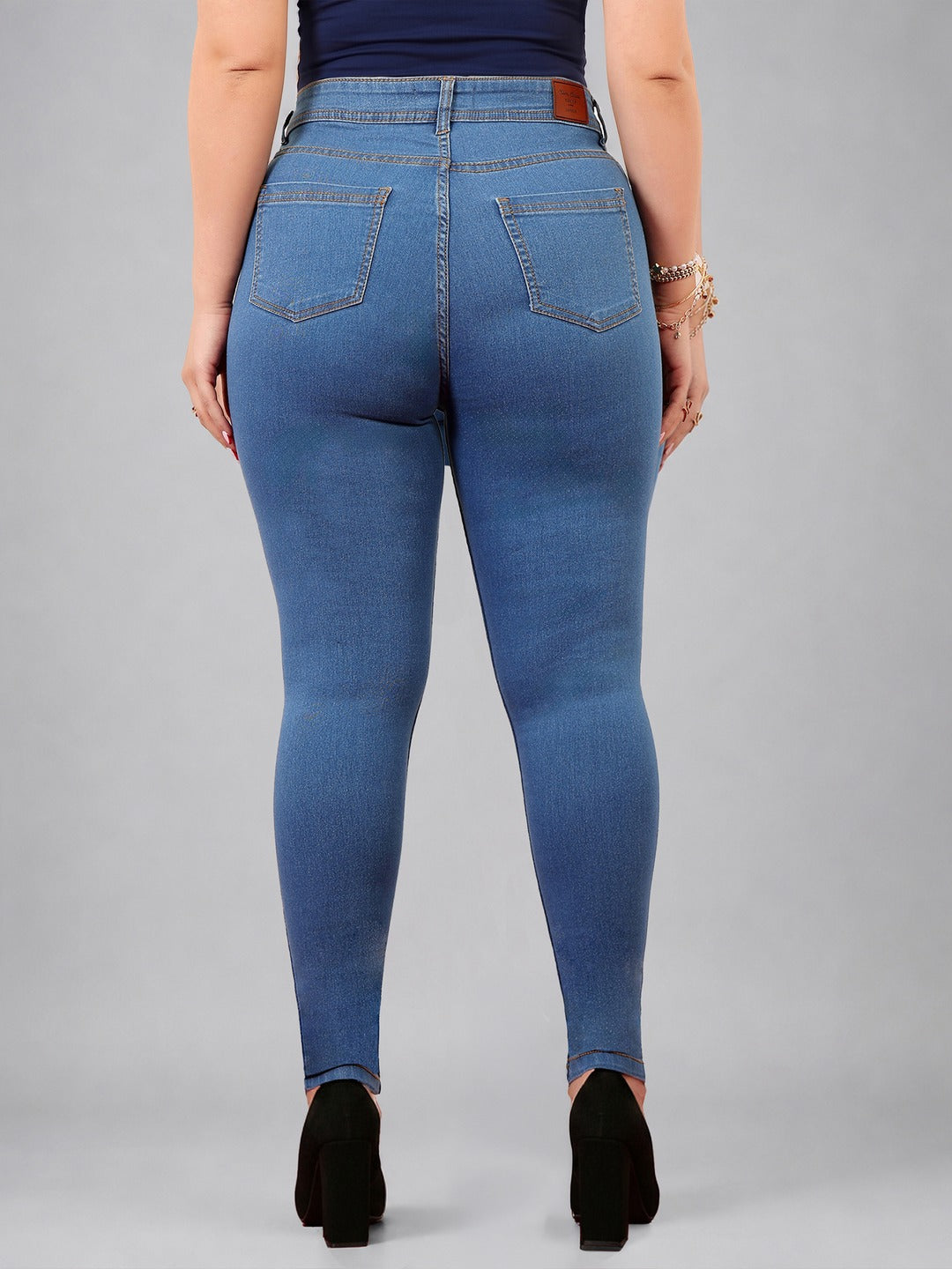 Blue Skinny High Rise Distressed Denim Jeans for Women