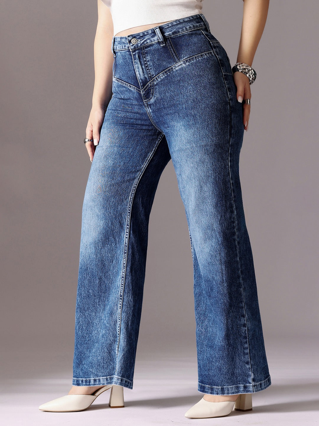 CHASEshape™ Blue High Rise Stretchable Denim Wide-Leg Jeans for Women