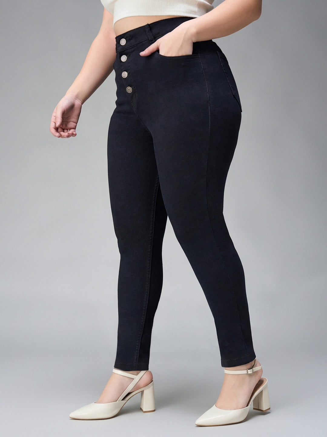 Black Skinny Fit High Rise Stretchable Denim Jeans for Women