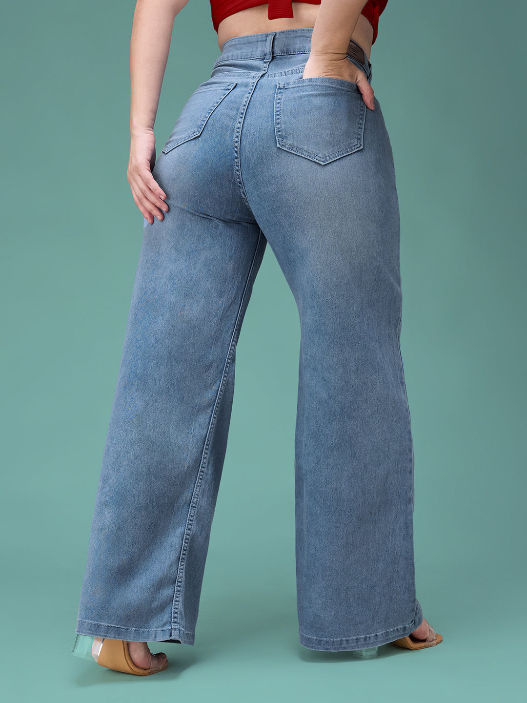 CHASEshape™ Light Blue Wide-Leg High Rise Stretchable Denim Jeans for Women