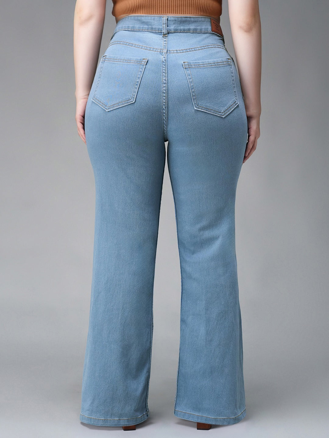 Light Blue Bootcut High rise Regular Stretchable Denim Jeans for Women