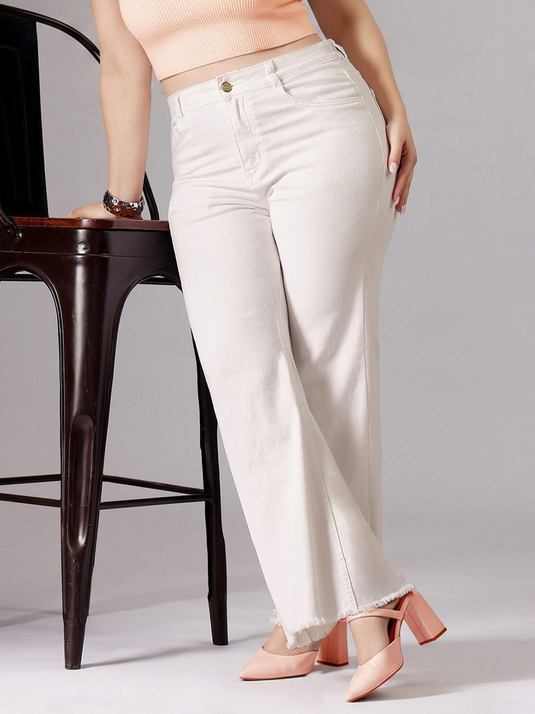 White Bootcut High Rise Stretchable Denim Jeans for Women