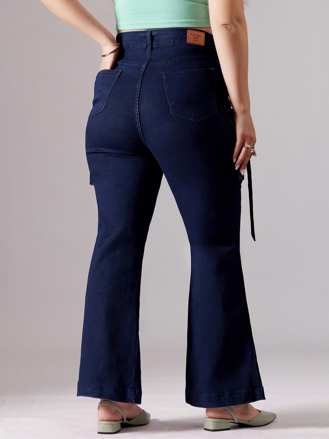 Navy Blue Bootcut High rise Regular Stretchable Denim Jeans for Women