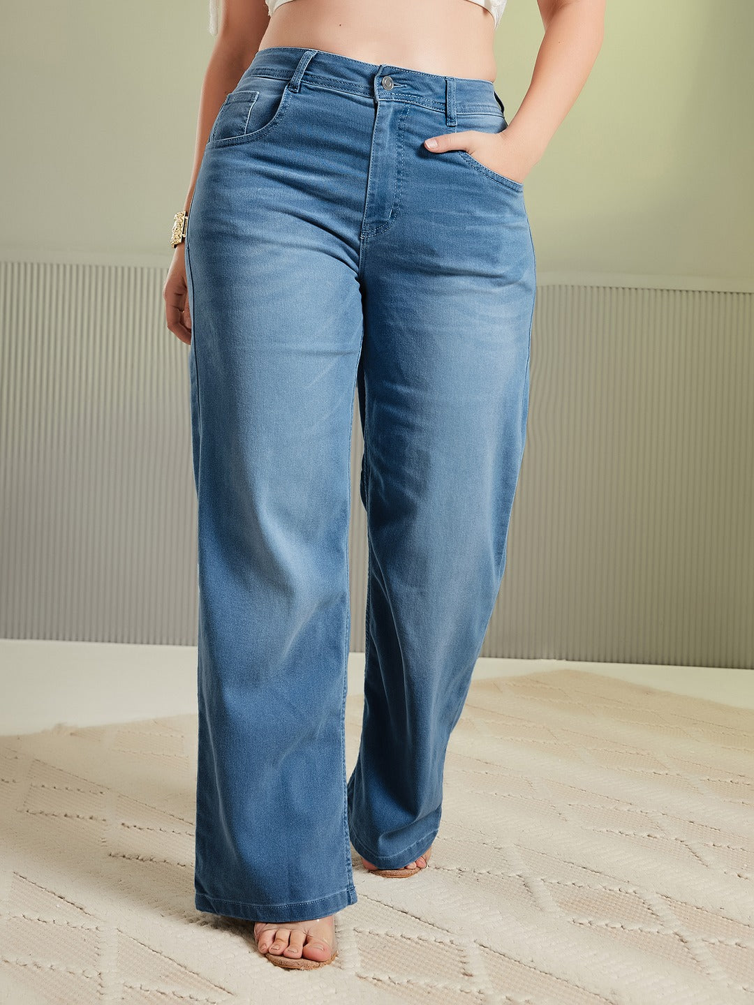 Black Wide Leg High Rise Stretchable Denim Jeans for Women