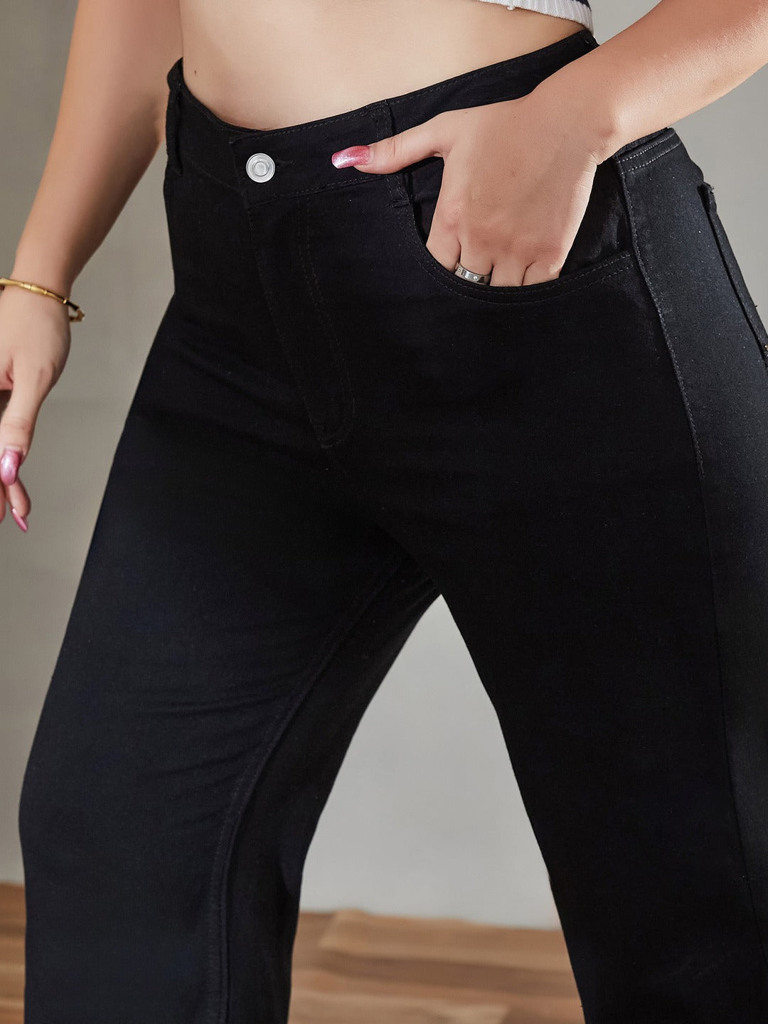 Navy Blue High-Rise Stretchable Bootcut Denim Jeans for Women