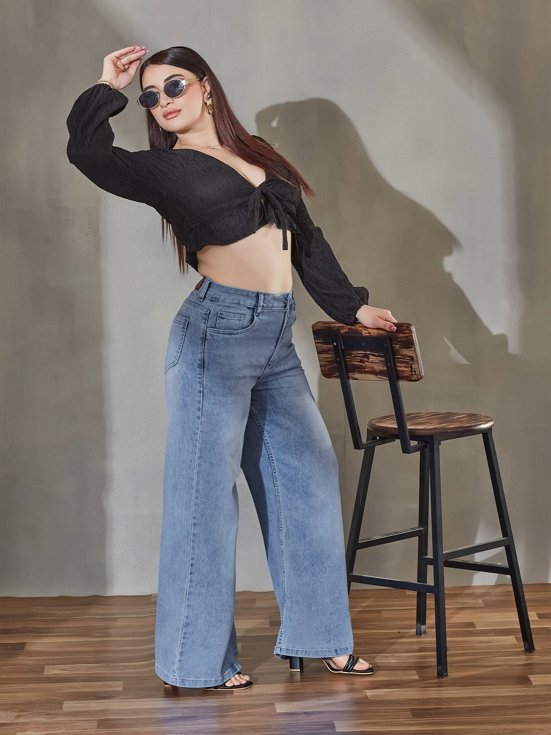CHASEshape™ Light Blue Wide-Leg High-Rise Stretchable Denim Jeans for Women