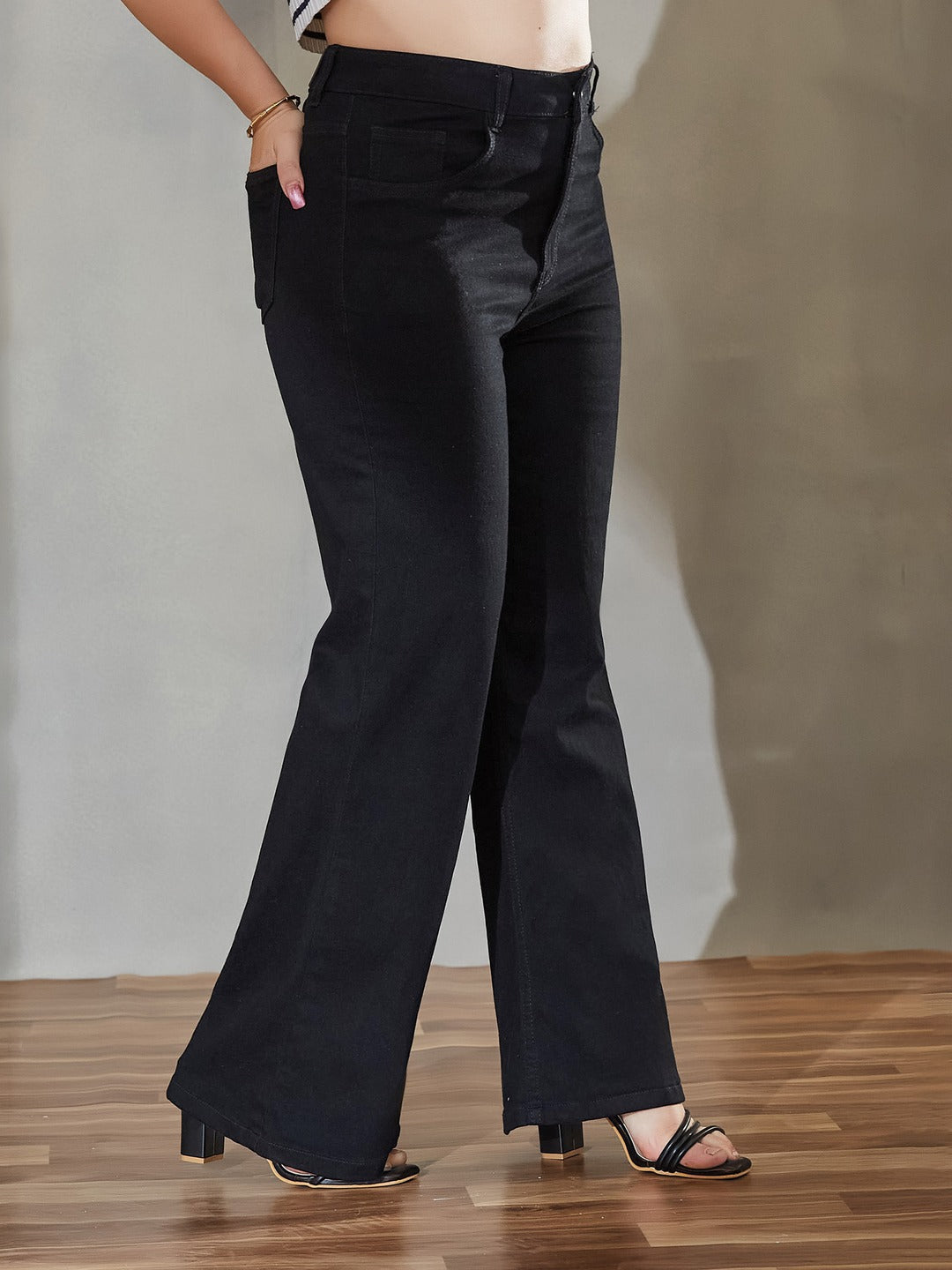 Navy Blue High-Rise Stretchable Bootcut Denim Jeans for Women