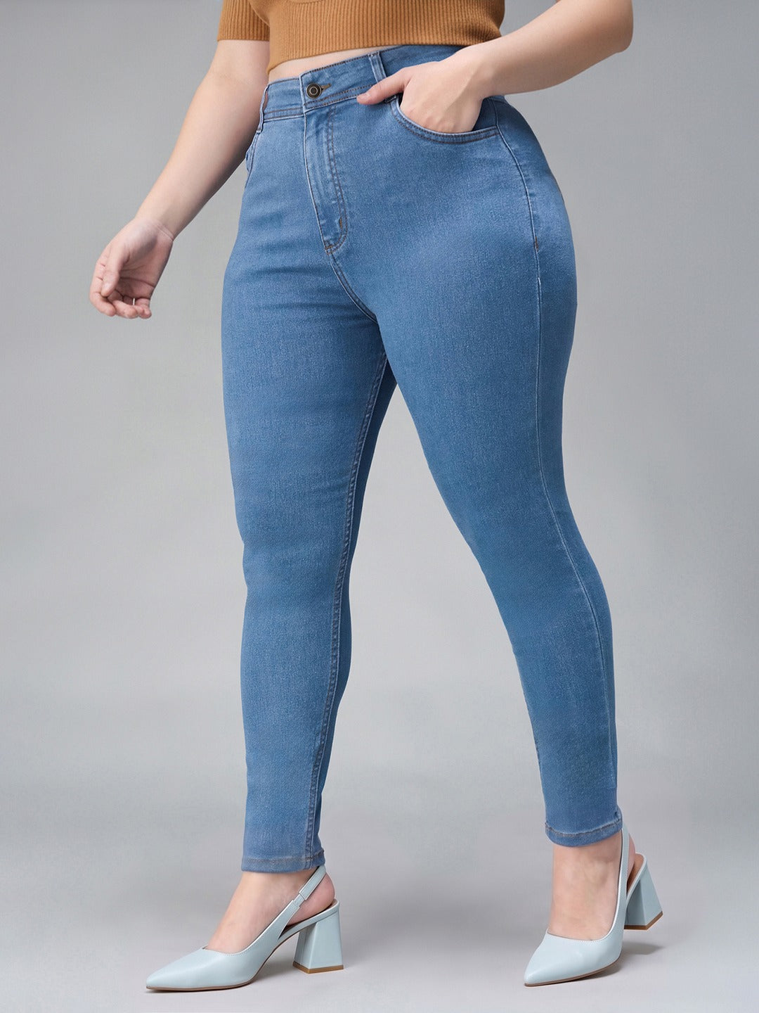 Blue Skinny High Rise Distressed Denim Jeans for Women