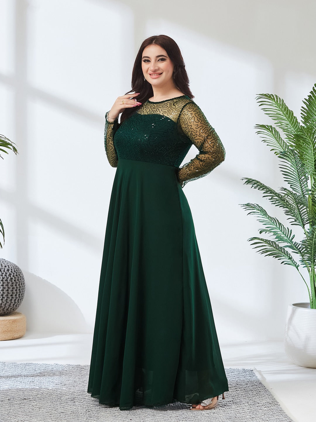 Dark Green Solid Embellished Maxi Dress for Women