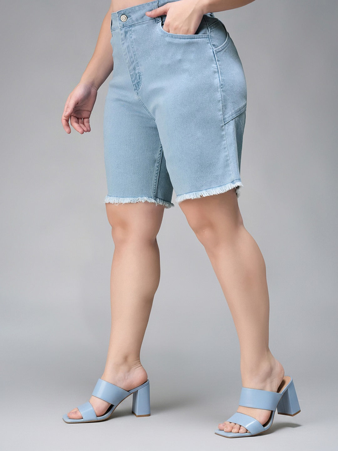 Mid Blue Wide-Leg High-Rise Stretchable Denim Jeans for Women