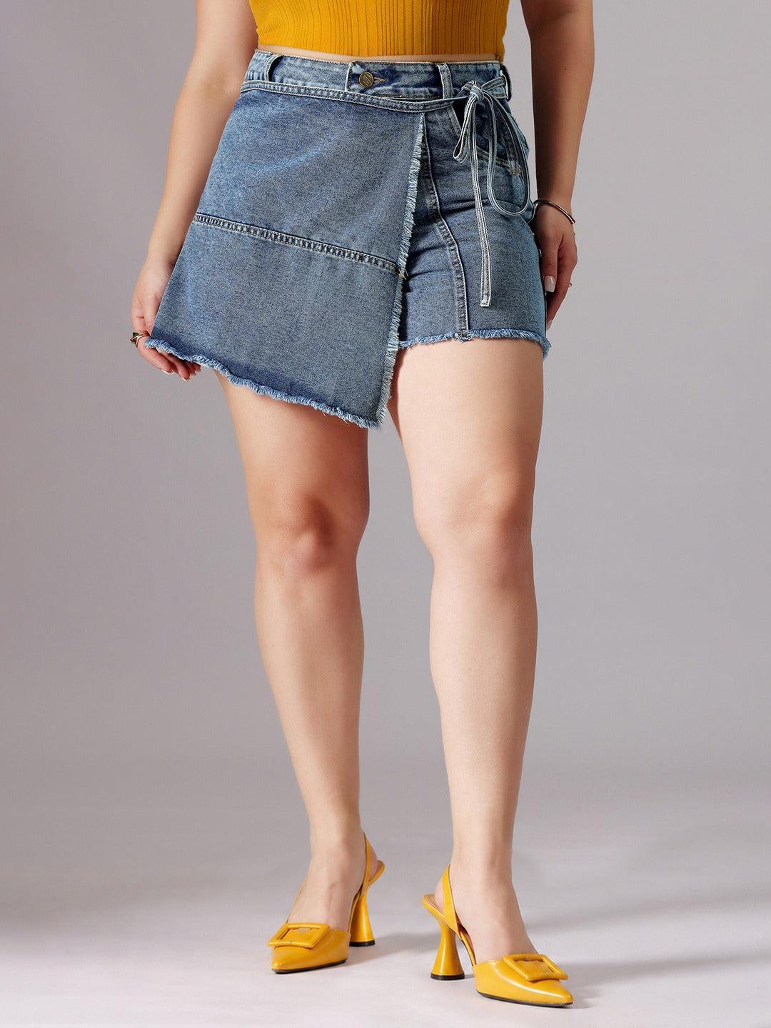 Navy Blue Regular High rise Mild Distress Regular Denim Skorts for Women