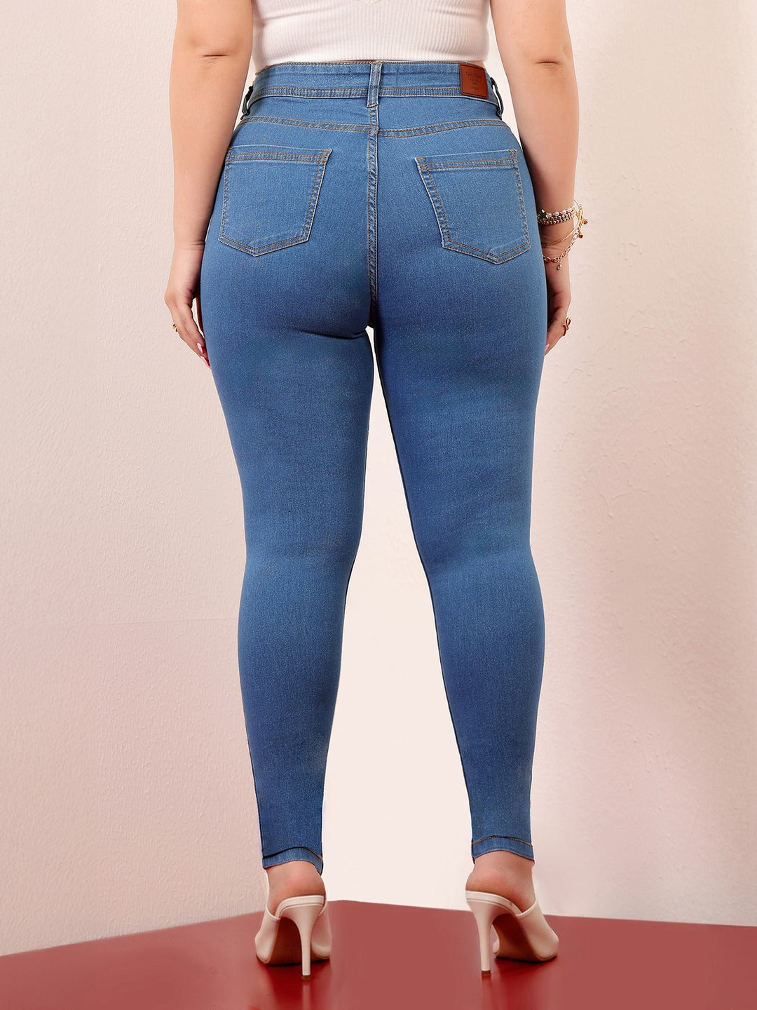 Blue Skinny High Rise Distressed Denim Jeans for Women
