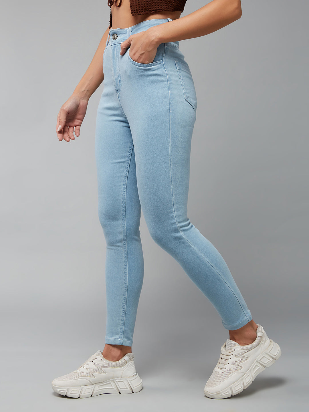 24/7 comfort Women's Light Blue Skinny High-Rise Distressed Cropped Denim Jeans