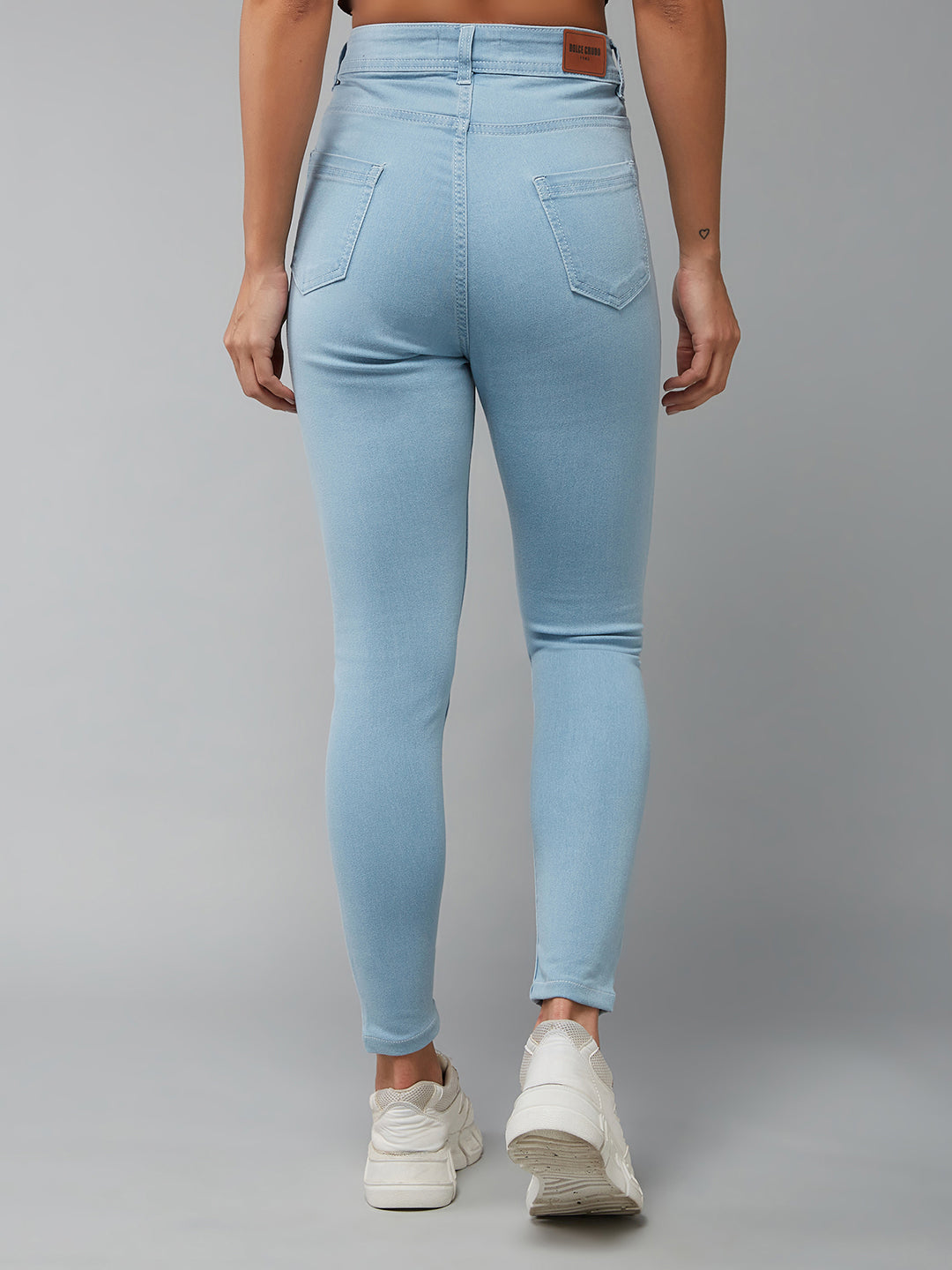 Women's Light Blue Skinny High-Rise Distressed Cropped Denim Jeans