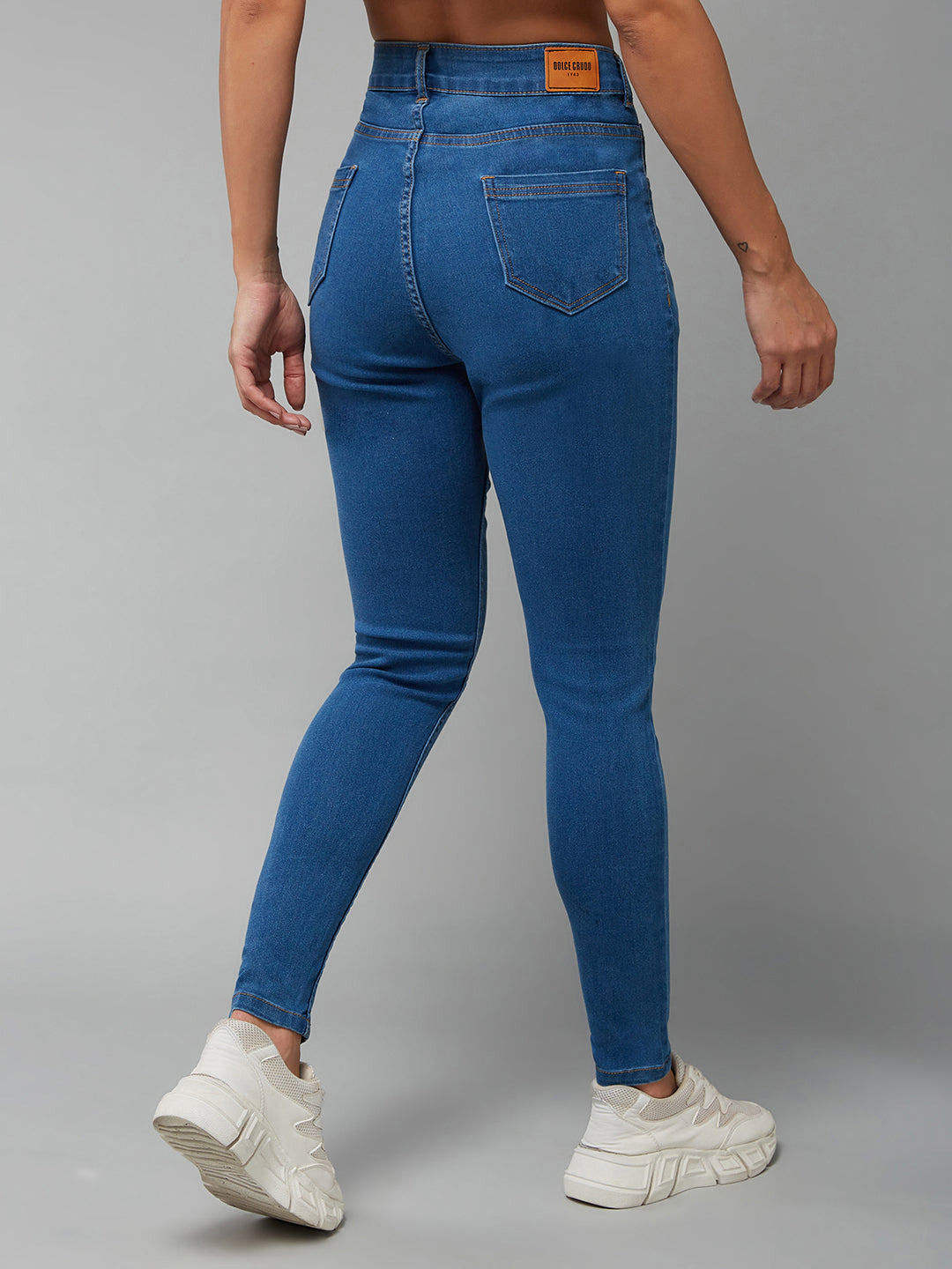 Women's Blue Skinny High Rise Clean Look Cropped Stretchable Denim Jeans