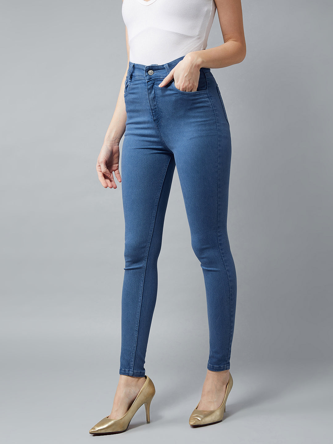 Women's Blue Skinny High Rise Clean Look Regular Stretchable Denim Jeans