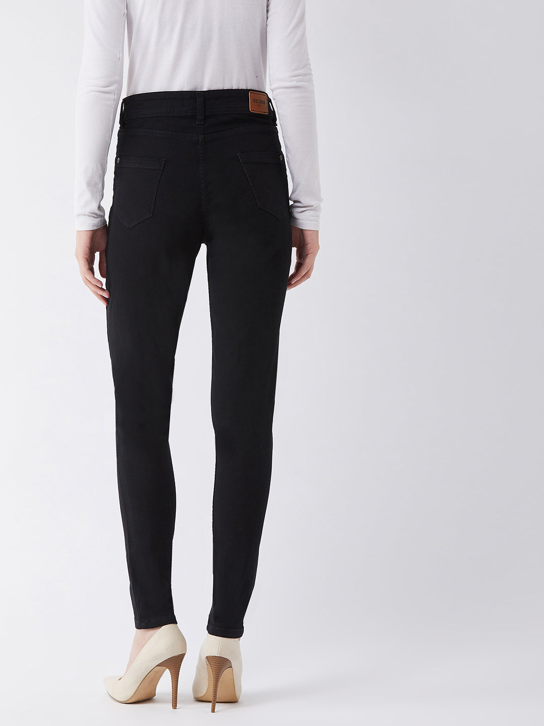 Women's Black Slim Fit High Rise Clean Look Acid Wash Regular Length Stretchable Denim Jeans