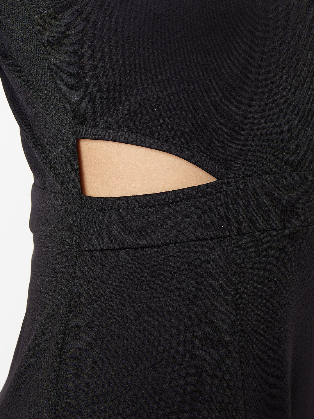 Women's Black Raglan Half Sleeve Solid Waist Cut-Out Regular Length Jumpsuit