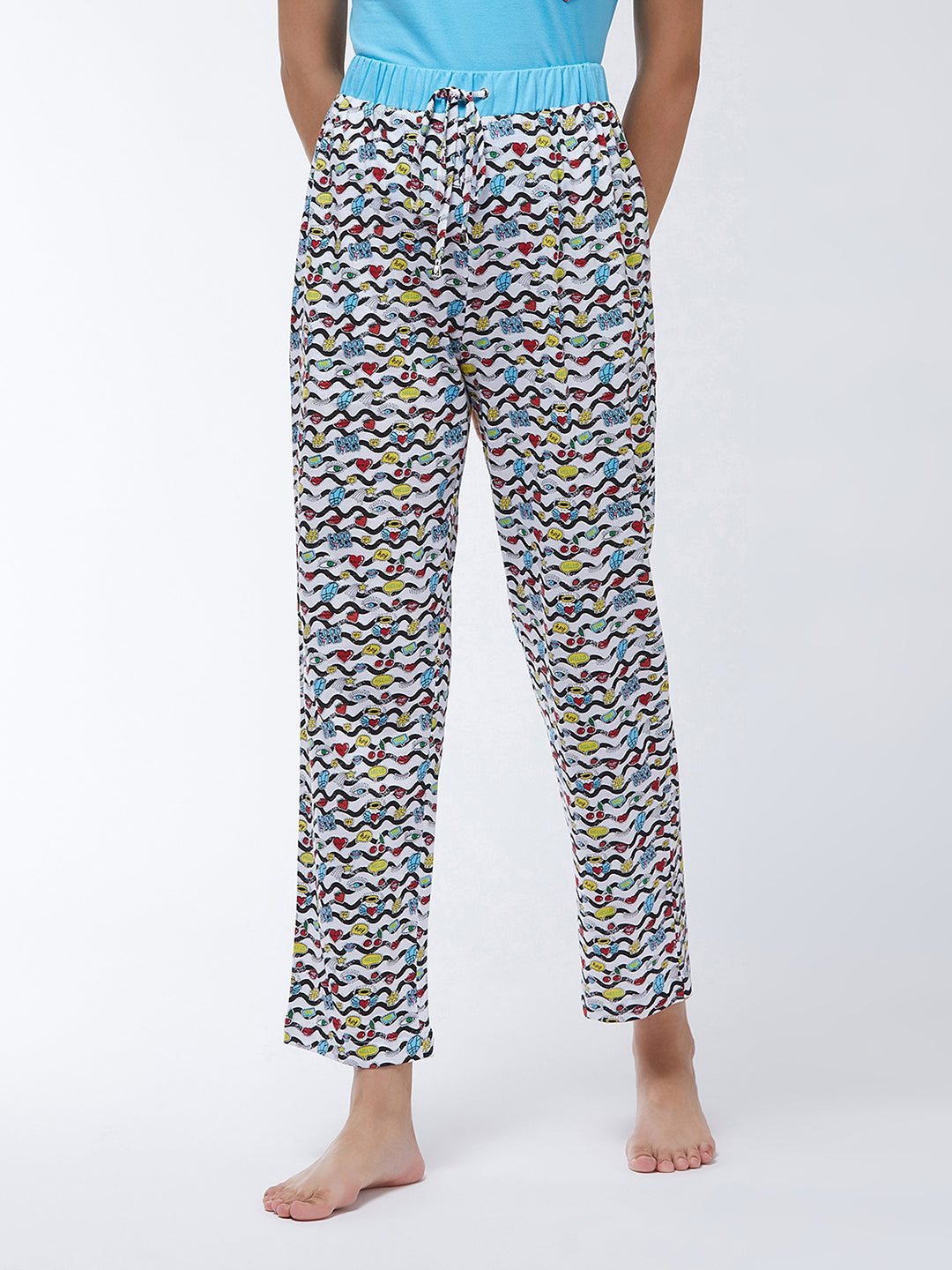 Women's White Printed Regular length Pajama