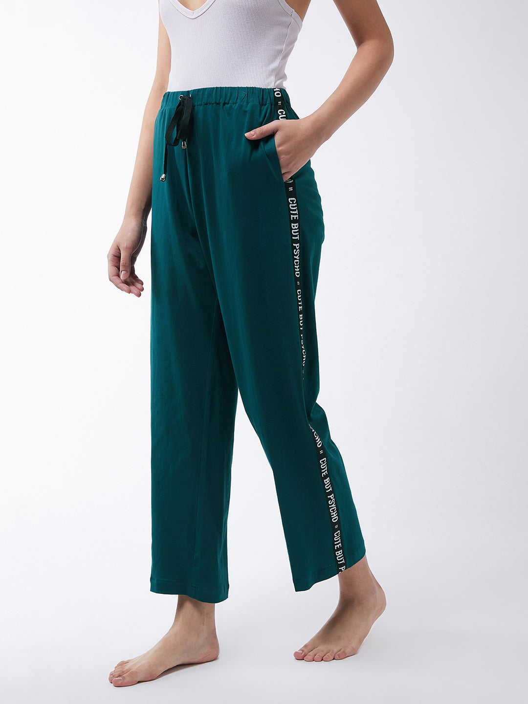 Women's Bottle Green Solid Regular length Pajama