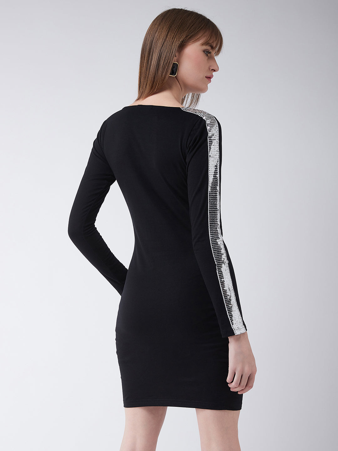 Women's Black Round Neck Full Sleeves Bodycon Dress