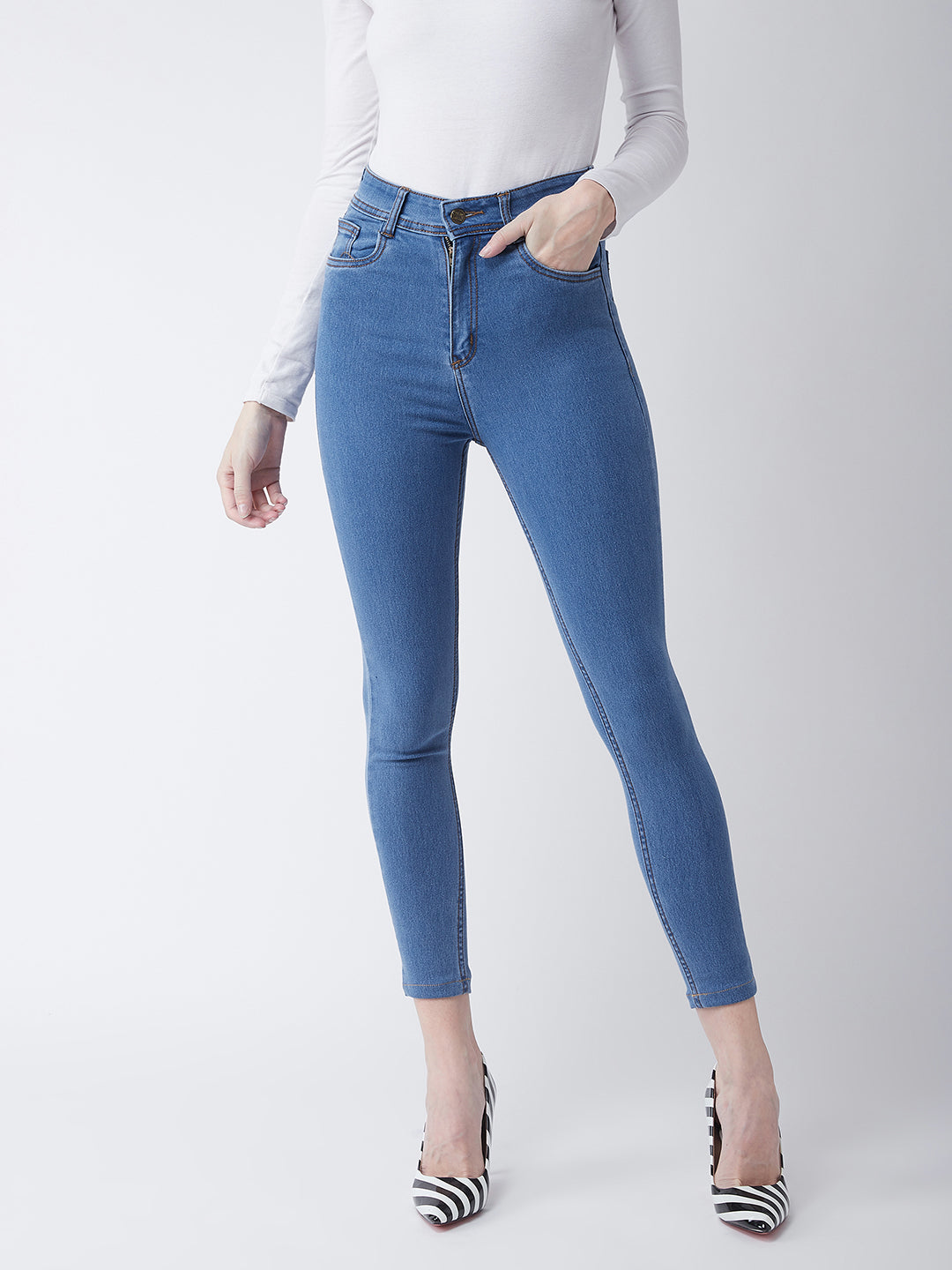 Women's Blue Skinny High-Rise Cropped Denim Jeans