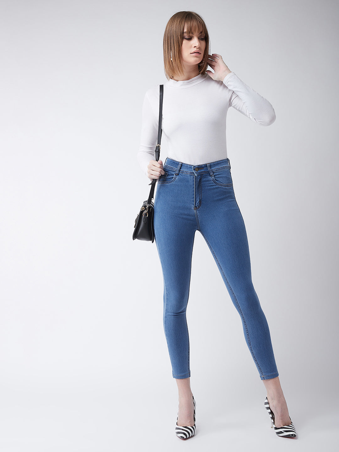 Women's Blue Skinny High-Rise Cropped Denim Jeans