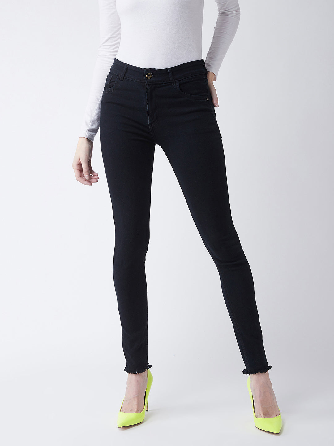 Women's Black Slim Fit Regular Length High Rise Denim Jeans